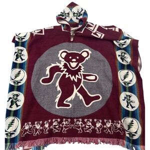 Ecuadorian Hand Woven Poncho with Hood Grateful Dead One Size Wool Dancing Bear